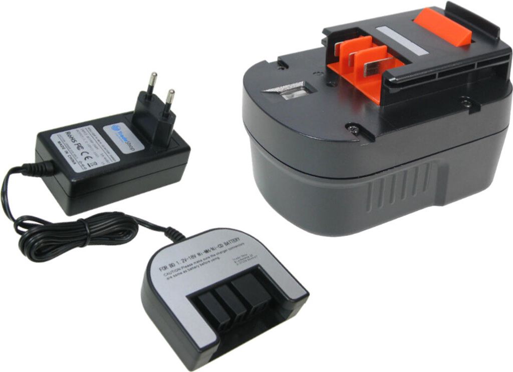 Trade-Shop 2in1 Set: Ni-MH Akku 12V / 2000mAh + Ladegerät inkl. Netzteil für viele Black & Decker Elektrowerkzeuge wie BDBN1202 BD12PSK HPD12K-2