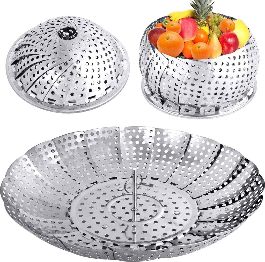 Zusammenklappbarer Dampfkorb für Gemüse, Dampfkorbeinsatz aus Metall und Edelstahl, zusammenklappbare Dampfkörbe zum Kochen von Speisen, erweite...