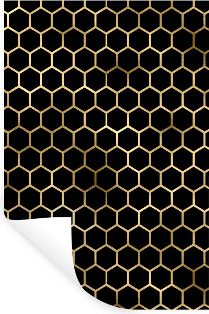 MuchoWow Wandtattoo Wandsticker Wandaufkleber Muster - Sechseck - Gold 80x120 cm Selbstklebend und Repositionierbar - Repositionierbar - Wasser a...