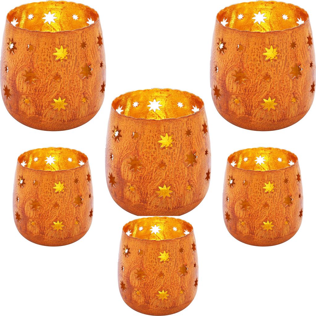 6er Set Orientalisches Windlicht Laterne Javier | Orientalische Vintage Teelichthalter als Wohnzimmer Deko | Marokkanische Windlichter aus Metall a...