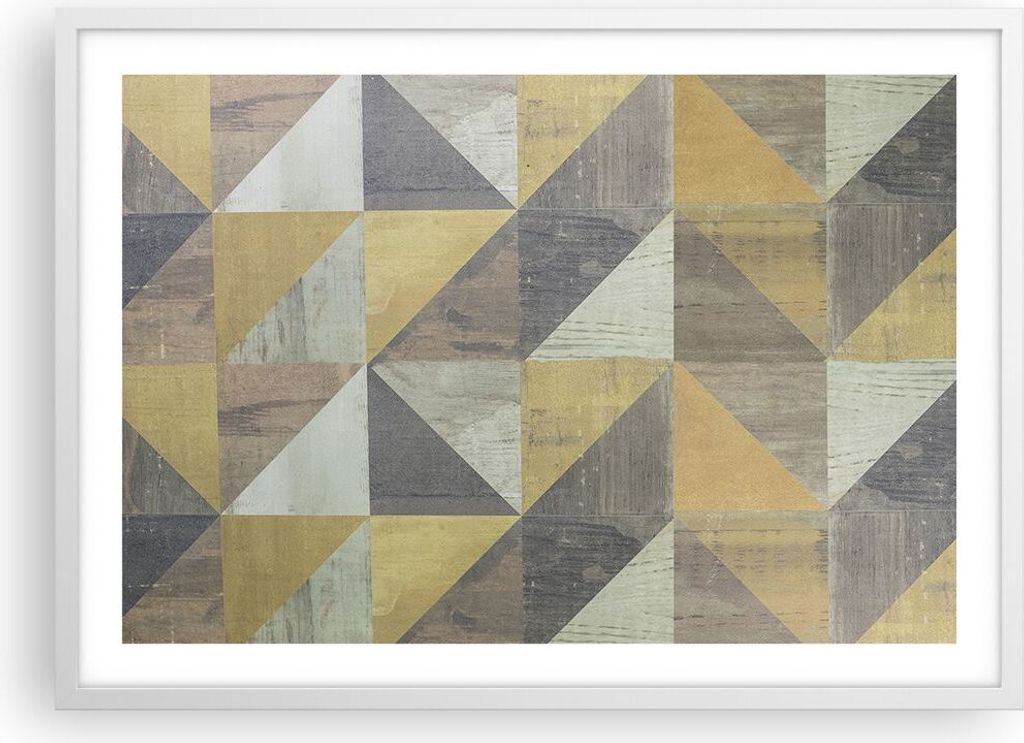 Gerahmtes Poster - Weißer Rahmen - Abstraktion Geometrisch Dreiecke - 70x50 cm - Wand Bild - Wanddeko - Wandbilder - Kunstposter - Wandposter - Bi...