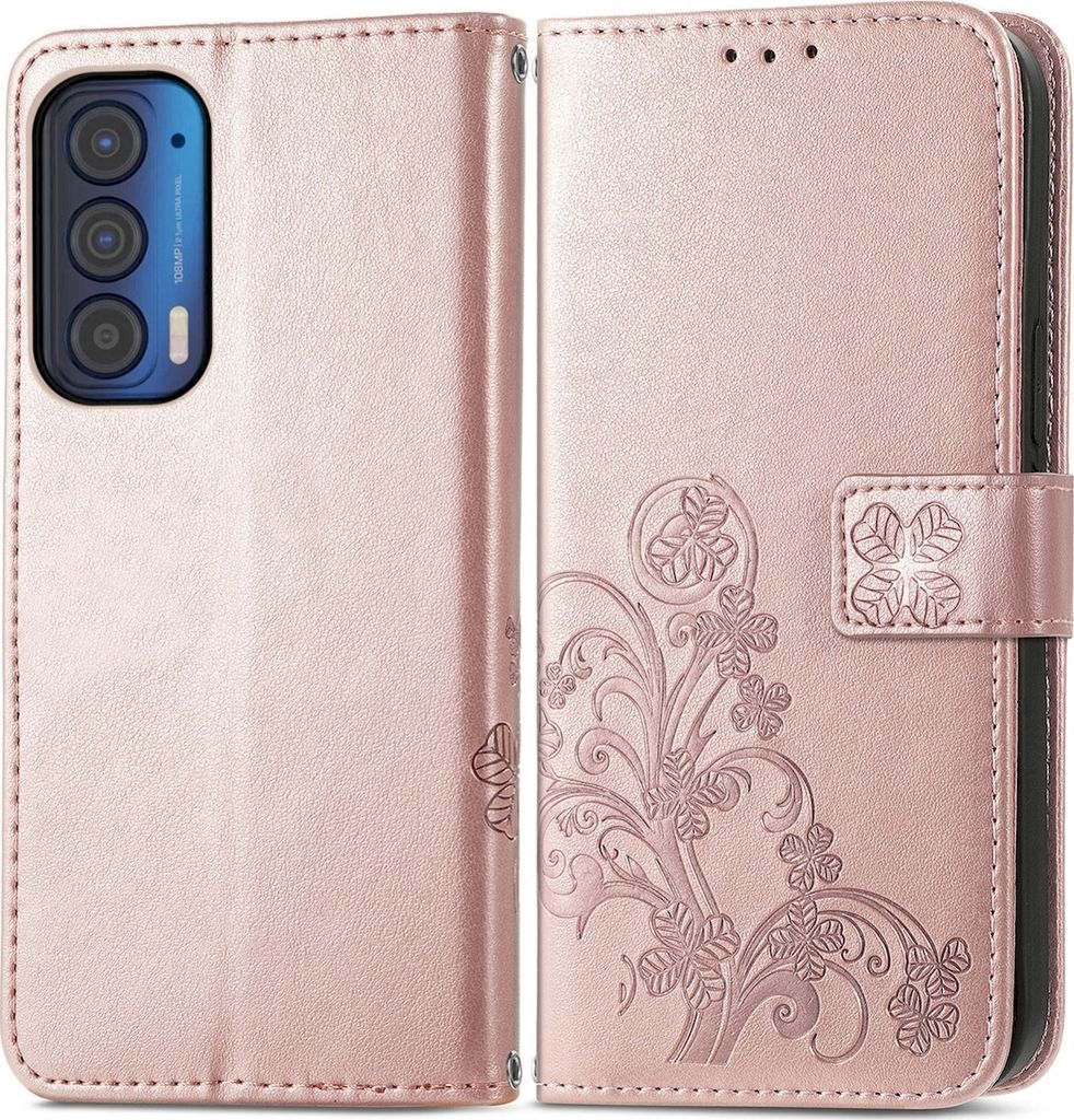 Mobigear Clover Motorola Edge (2021) Hülle Klapphülle Geldbörse - Roségold