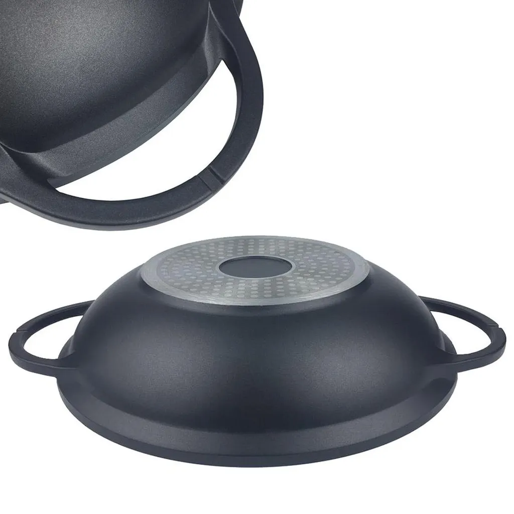 Cheffinger WOK Padella Wok a induzione 36cm in alluminio fuso con coperchio Padella con rivestimento in marmo - 4
