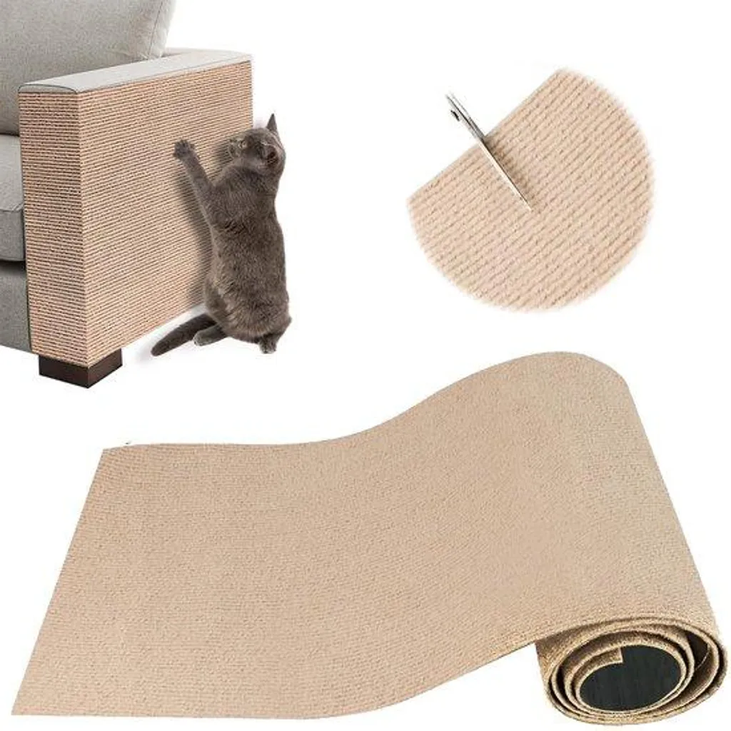 Tapis Griffoir Chat Autocollant en Sisal Kaki 100x30 cm pour Meubles