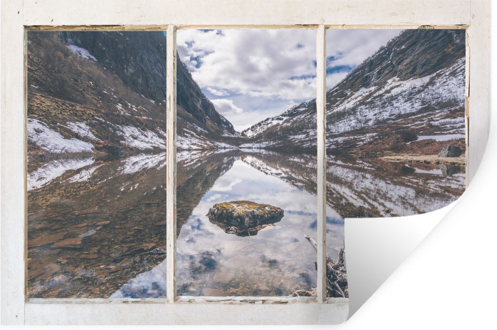 MuchoWow Wandtattoo Wandsticker Wandaufkleber Aussicht - Berg - Wasser 120x80 cm Selbstklebend und Repositionierbar - Selbstklebend - Fototapeten