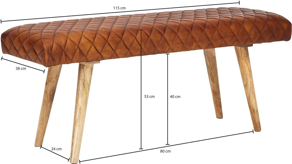 Banc en cuir véritable et bois massif Wohnling 115x53x38 cm