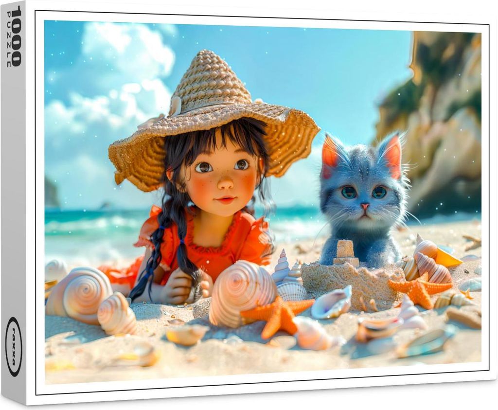 raxxa Premium-Puzzle "Beach Day with Fantasy Girl and Cat", 1000 Teile