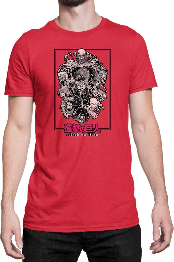 Herren T-Shirt Japan Anime Manga Attack Anime On Titan Titans 01 Allmighty Titans, Man L / Rot