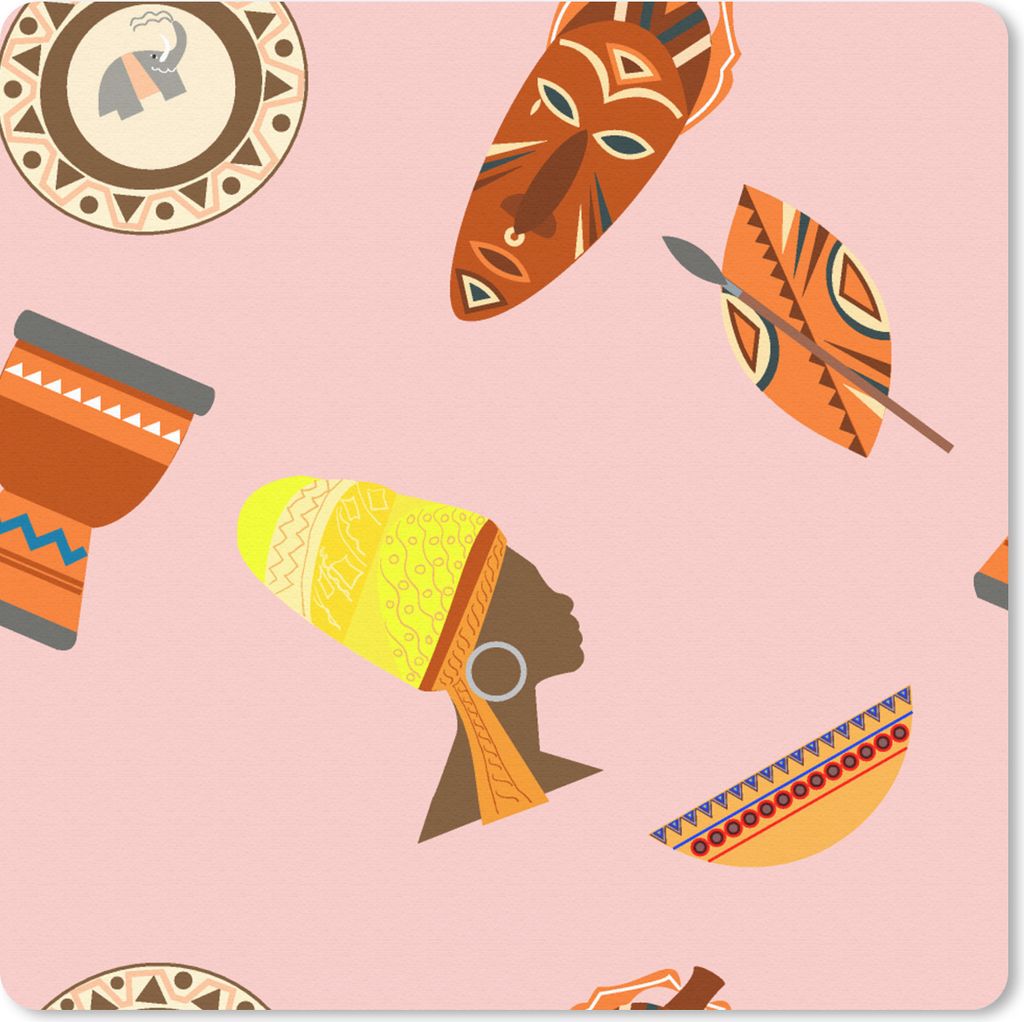MuchoWow Mauspad Mousepad Afrika - Djembé - Schnittmuster - Afrikanische Masken 20x20 cm - Mousepads - Maus Mat - Pad - Mausunterlage - Desk Mat...