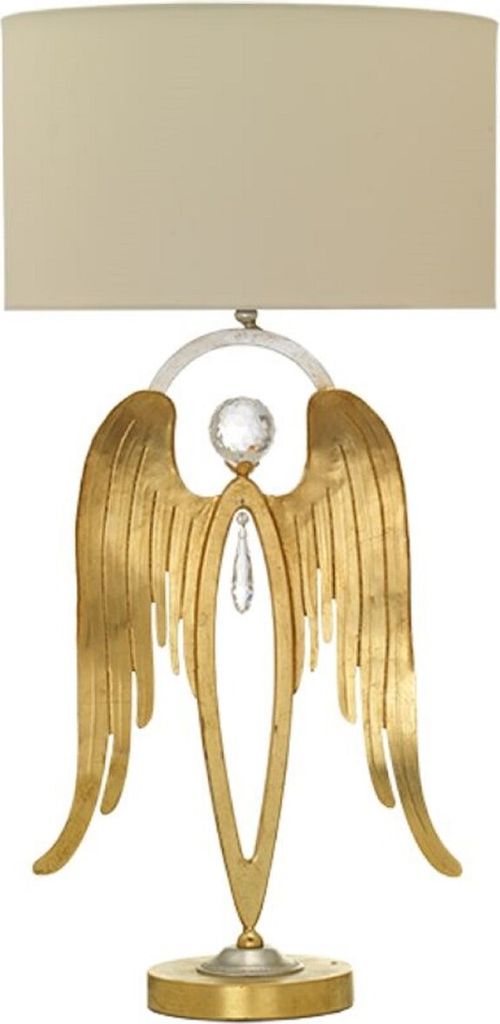 Casa Padrino Luxus Tischleuchte Engel Gold / Silber / Cremefarben Ø 28 x H. 56,5 cm - Moderne Schreibtischleuchte mit edlem Swarovski Kristallglas...