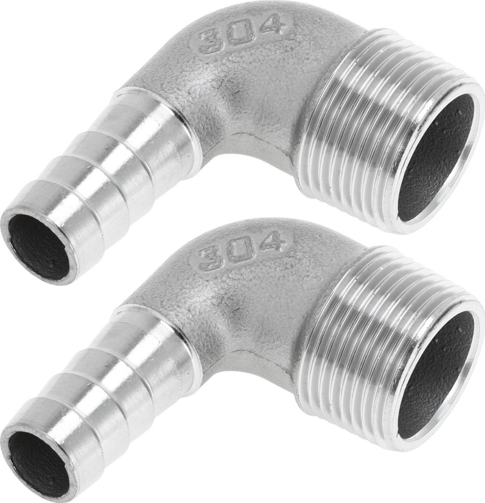 2 Stück Schlauchstutzen für Luft, Wasser, Öl, Gas, Kraftstoff 3/4" BSPT männlicher Edelstahlanschluss 19/32" OD Silberton 304 Edelstahl