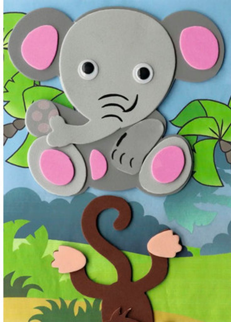 Moosgummi 3D Sticker selbstklebend Elefant Affe 2 Stück Produktbild 