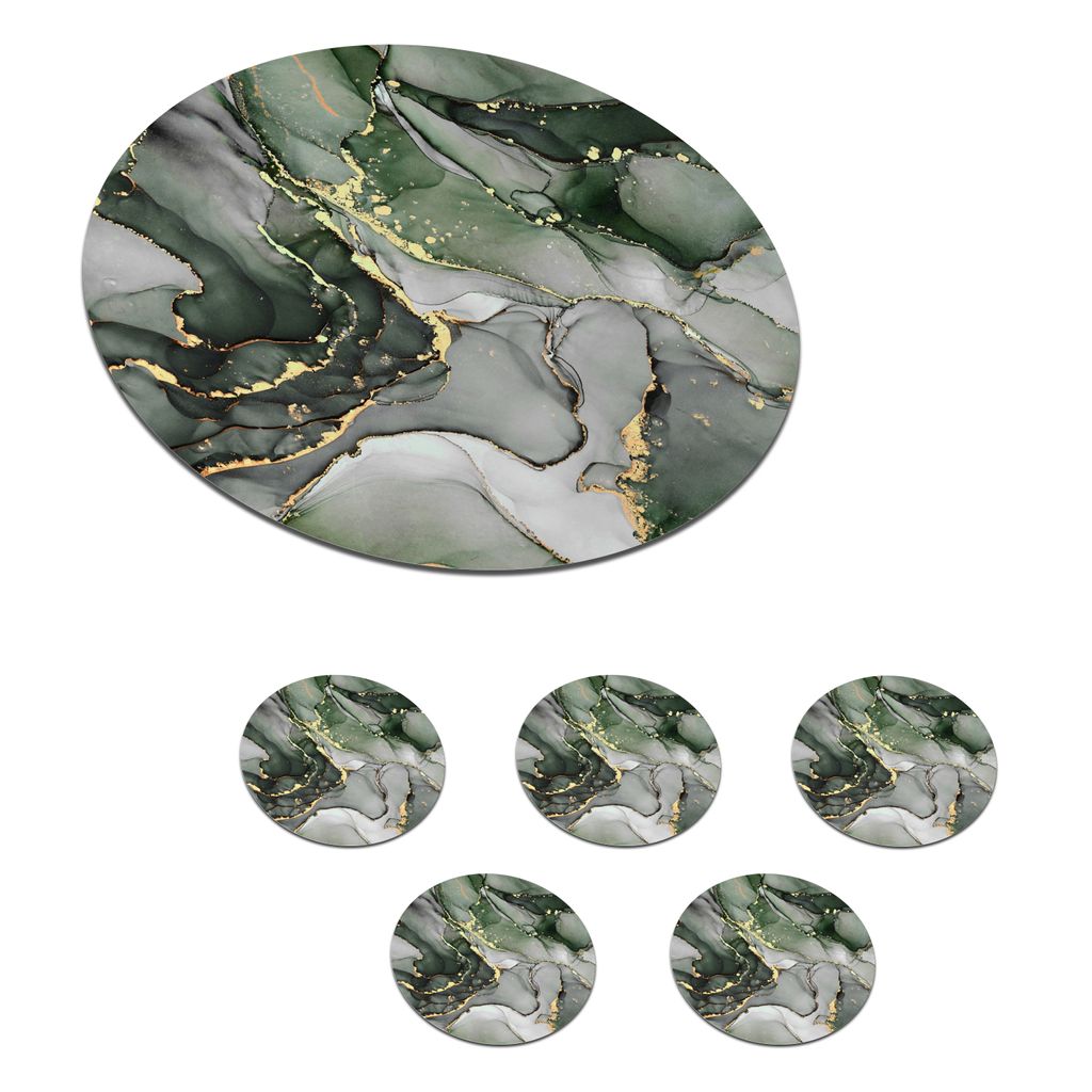 KitchenYeah Glasuntersetzer Rund 6er Set Luxus - Marmor - Grün 10x10 cm Untersetzer für Gläser - Getränkeuntersetzer - Tischplattenschutz - T...