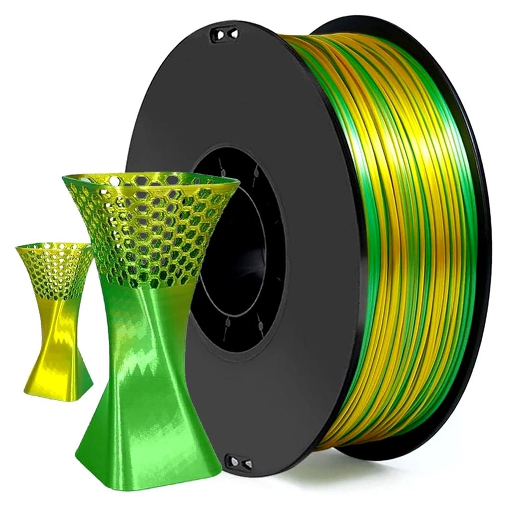 Zweifarbiges 3D-Druckfilament mit Seidenglanz in Gold und Grün, kompatibel mit PLA (200 g, 500 g, 1 kg, 1,75 mm)