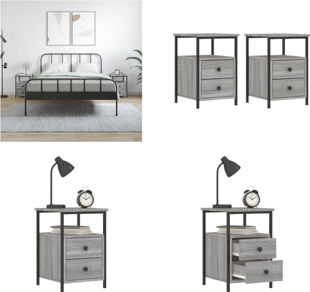 vidaXL Nachttische 2 Stk. Grau Sonoma 34x35,5x50 cm Holzwerkstoff - Nachttisch - Nachttische - Nachtschrank - Nachtkommode