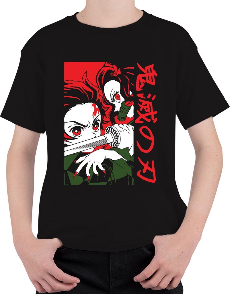 Kimetsu no Yaiba Nezuko Katana Anime Manga Japan Geschenk Cosplay Uni Kinder T-Shirt, Schwarz, 128