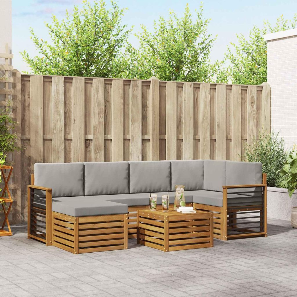 "SALE 2026"Sofagarnitur - CLORIS - Balkonmöbe/Sitzgruppe - 7 pcs - Moderne Design - Natürlich und Hellgrau Massivholz Akazie - Gartensofas NeuMö...