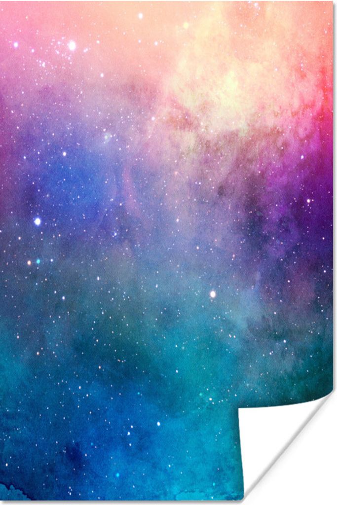 MuchoWow Poster Aquarell - Sternenhimmel - Blau - Rosa 60x90 cm - Wanddekoration
