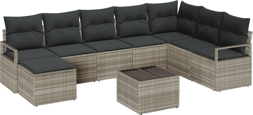 Möbel 8-teiliges Garten Sofa Set mit Kissen Grau Poly Rattan, 2-Sitzer Garten Sofa mit Stauraum & Kissen Grau Poly Rattan - Gartensofas 3355151