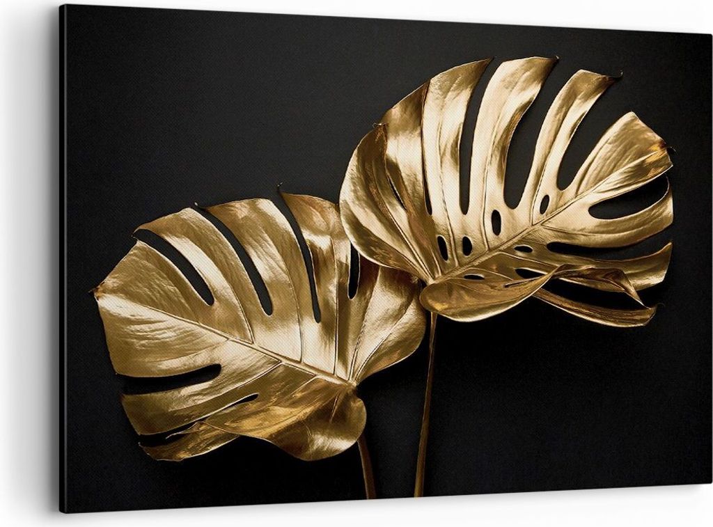 Bild auf Leinwand - Leinwandbild - Einteilig - Golden Blätter Monster - 100x70cm - Wand Bild - Wanddeko - Wandbilder - Leinwanddruck - Bilder - Wa...