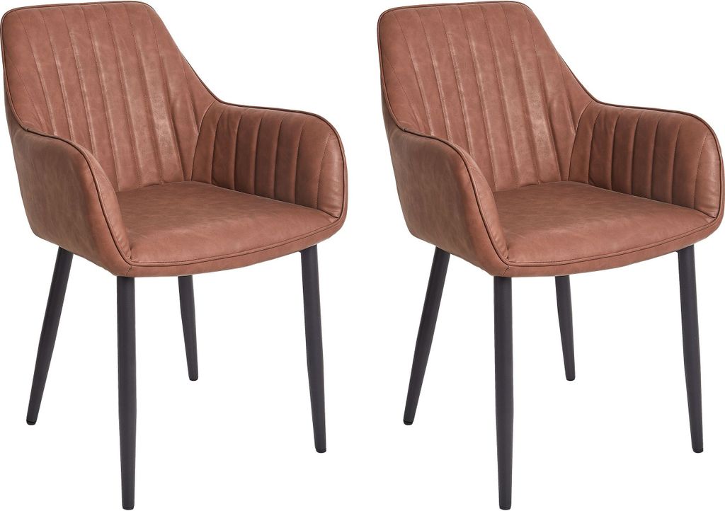 BELIANI Esszimmerstuhl 2er Set Braun Samtstoff mit Schwarzen Metallbeinen Armlehnen Retro Design Polsterstuhl Wohnzimmer Esszimmer Ausstattung