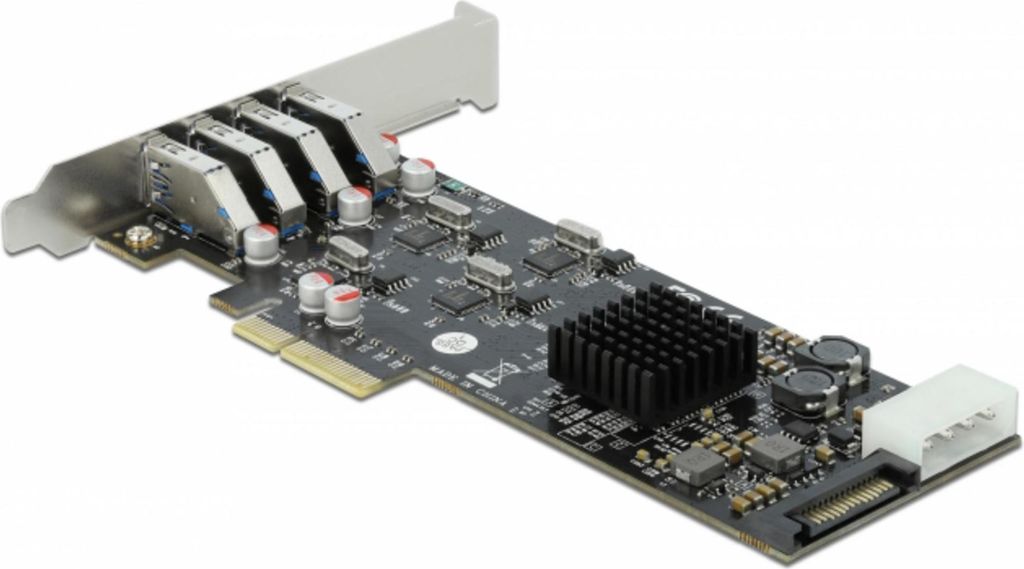 Delock PCI Express x4 Karte zu 4 x extern SuperSpeed USB 5 Gbps (USB 3.2 Gen 1) USB Typ-A Buchse Quad Channel - Low Profile Formfaktor