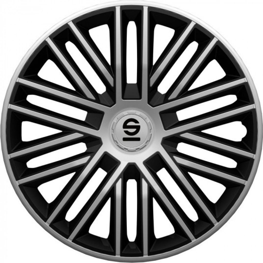 Radkappen Radzierblenden Sparco Bergamo 15" Zoll Abdeckung Set Silber Schwarz 4x
