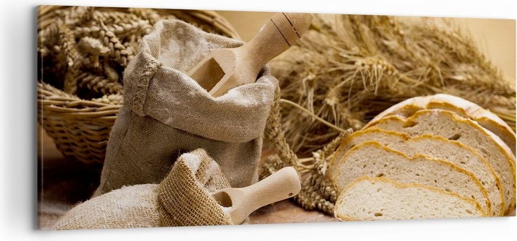 Bild auf Leinwand - Leinwandbild - Brot Essen Holz - 120x50cm - Wand Bild - Wanddeko - Wandbilder - Leinwanddruck - Bilder - Kunstdruck - Wanddekor...