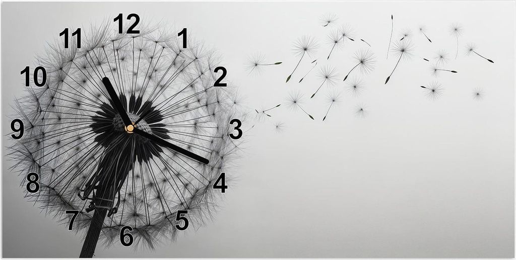 Wanduhr aus Glas mit Motiv Pusteblume im Wind- 60 x 30 cm - Produktbild 