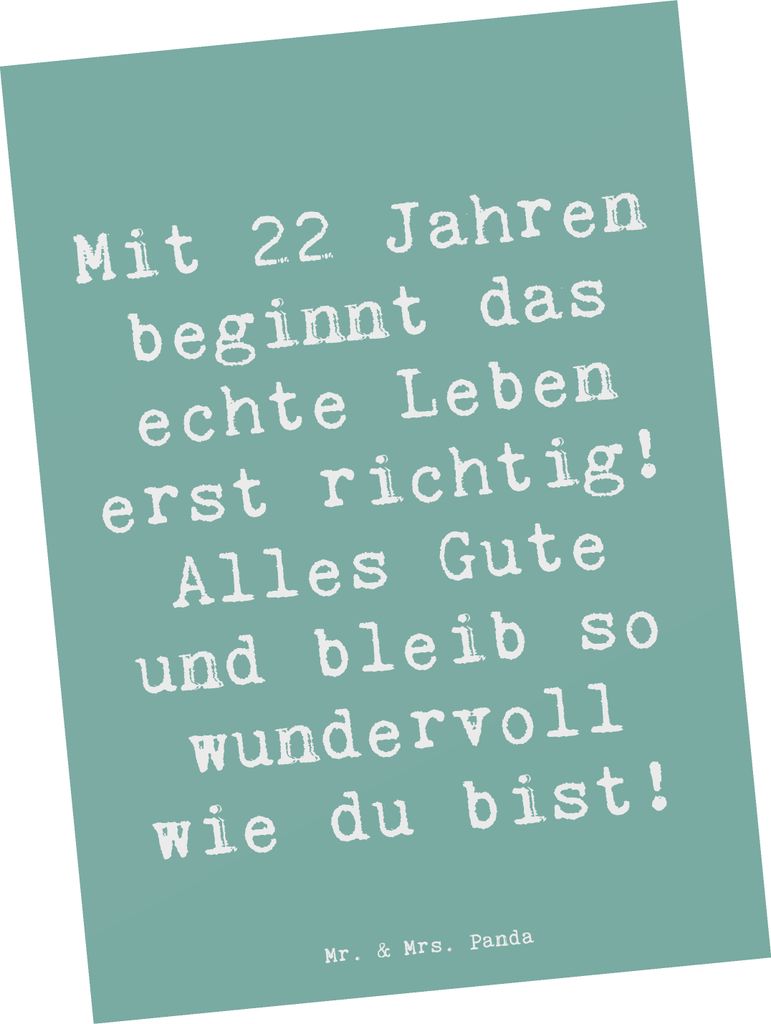 Mr. & Mrs. Panda Postkarte Spruch 22. Geburtstag - Meeresbrise - Geschenk, Happy Birthday, Geburtstagsgeschenk, bildkarte, handgefertigt, Glückwü...