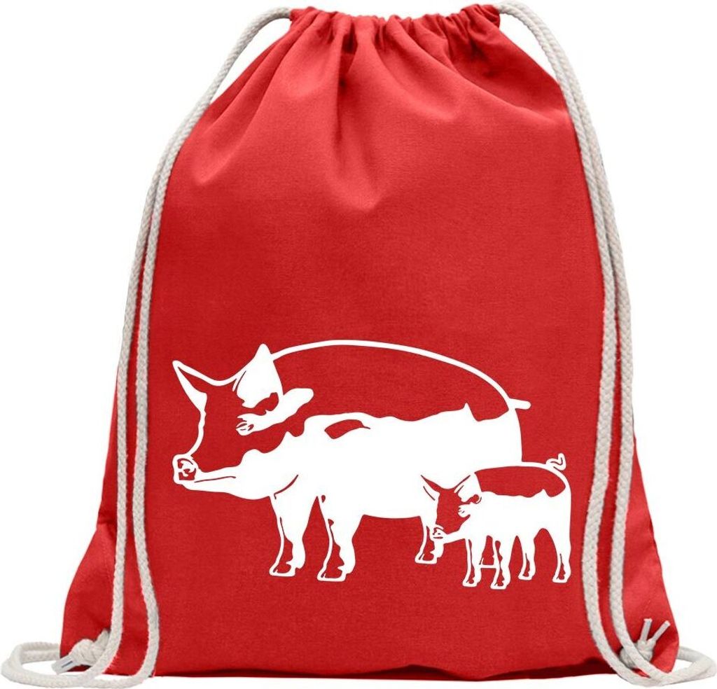 Kiwistar - Turnbeutel - rot - Schwein Motiv 8 - Sau - Baby - Fun Rucksack Sport Beutel Gymsack Baumwolle mit Ziehgurt