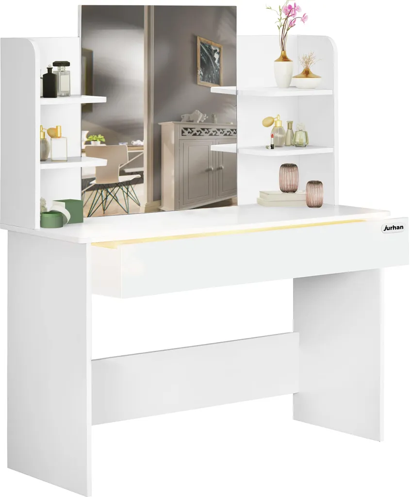 Table de Maquillage LUCIA Blanche avec Miroir pour Chambre et Dressing Chic