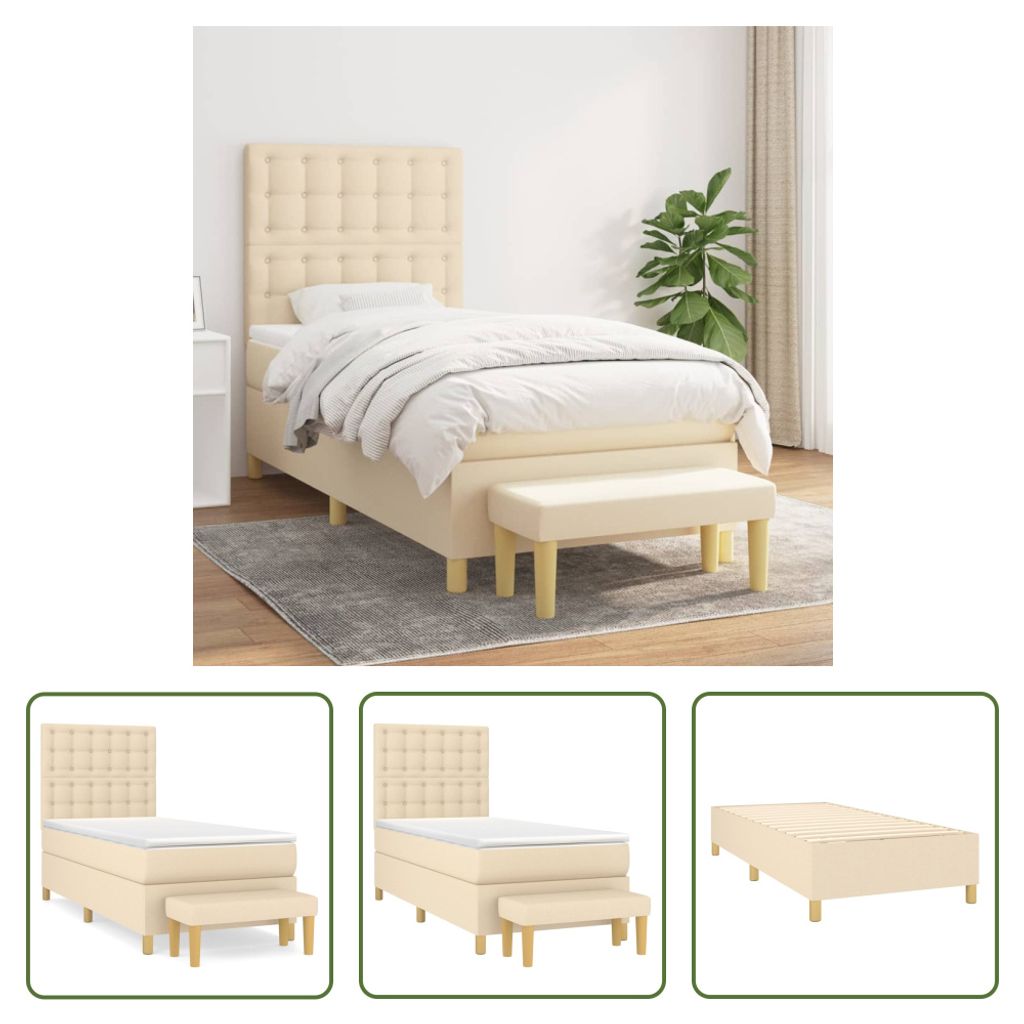 The Living Store Boxspringbett mit Matratze Creme 80x200 cm Stoff