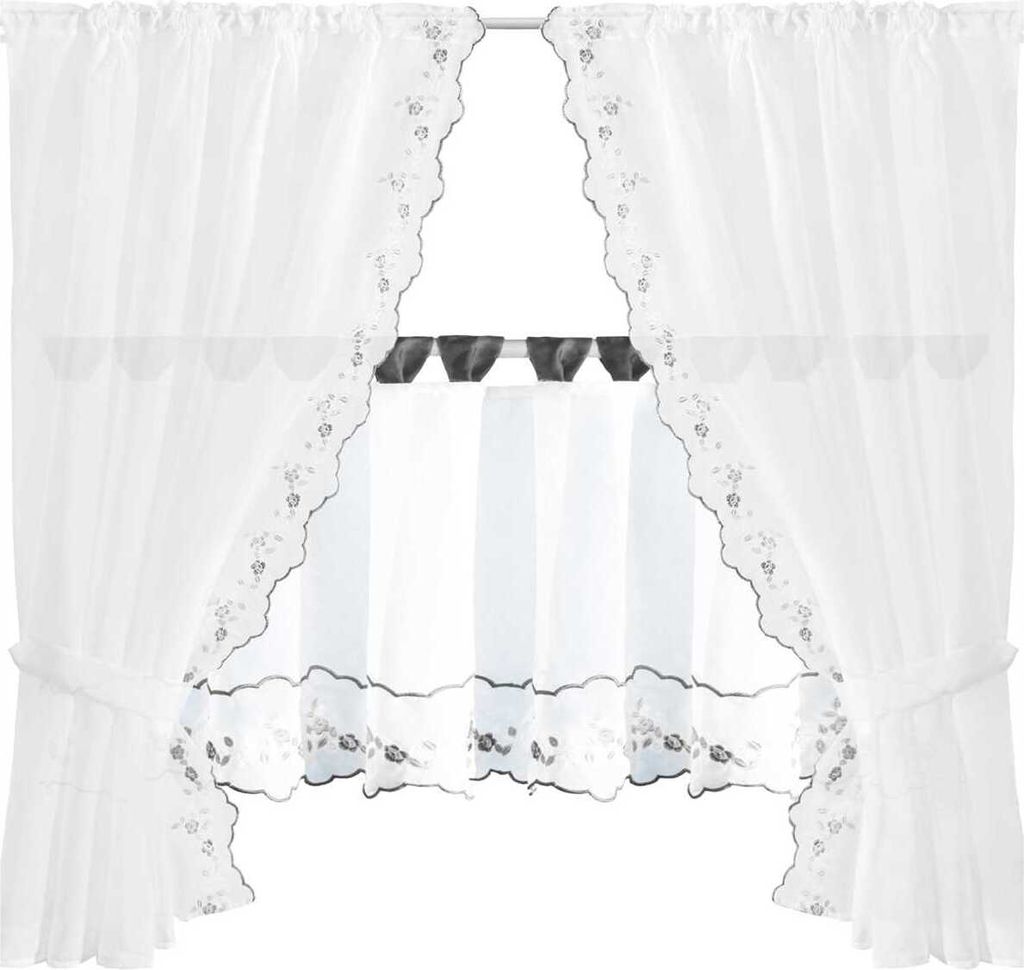 Gardinenset Voile mit Stangendurchzug Serie: Satin, Blumen Produktbild 