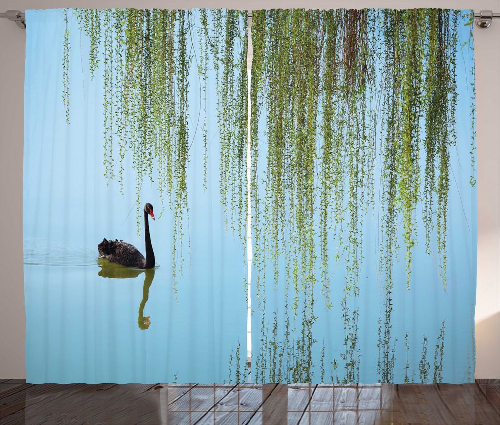 ABAKUHAUS Weidenbaum Rustikaler Vorhang, Black Swan auf dem See, Wohnzimmer Universalband Gardinen mit Schlaufen und Haken, 280 x 225 cm, Mehrfarbig