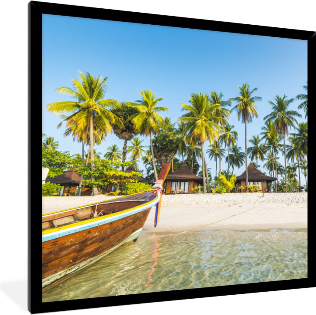 MuchoWow Gerahmtes Poster Strand - Kajak - Sommer 40x40 cm - Poster mit Schwarzem Bilderrahmen Wandposter Rahmen Foto Bilder - Mit Rahmen - Wandd...