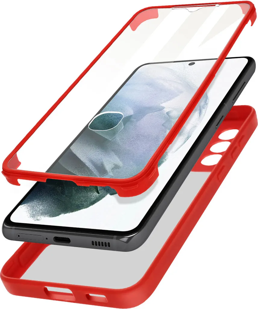 Cover Samsung Galaxy S21 Integrale - Retro Trasparente e Bumper Rosso