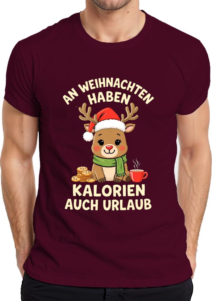 An Weihnachten Kalorien Urlaub Rentier Kekse Kaffee niedlich Herren T-Shirt, Burgundy, XL