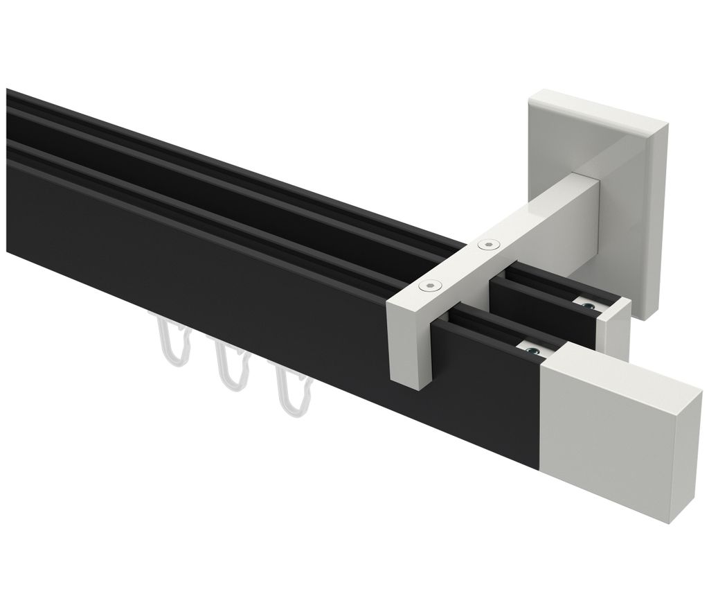 Interdeco Innenlaufstange / Gardinenstange mit Innenlauf Schwarz / Weiß, Typ Smartline Lox (Quader), 14x35 mm 2-läufig, 480 cm