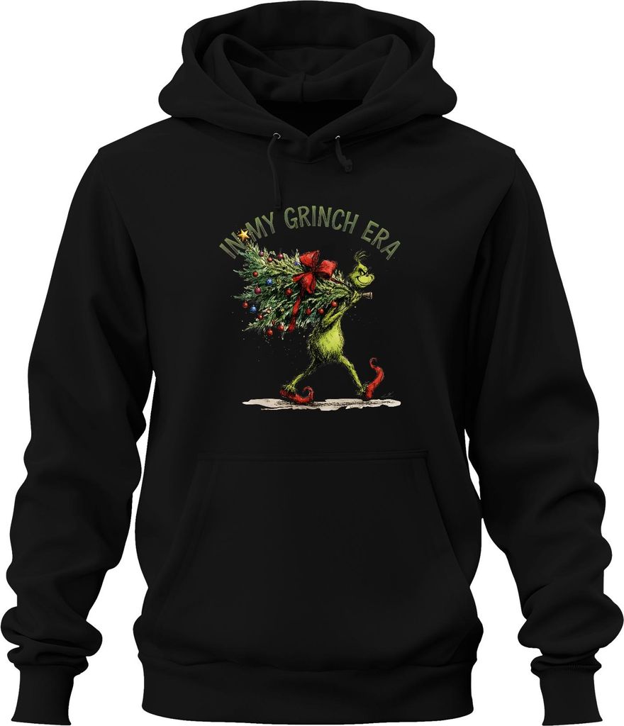 In My Grinch Era Weihnachten Weihnachtsbaum lustig Geschenk Retro Uni Hoodie Kapuzenpullover, Schwarz, 3XL