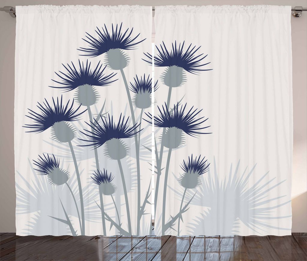 ABAKUHAUS Distel Rustikaler Vorhang, Im Garten Themen Blumen, Wohnzimmer Universalband Gardinen mit Schlaufen und Haken, 280 x 175 cm, Salbeigrün ...