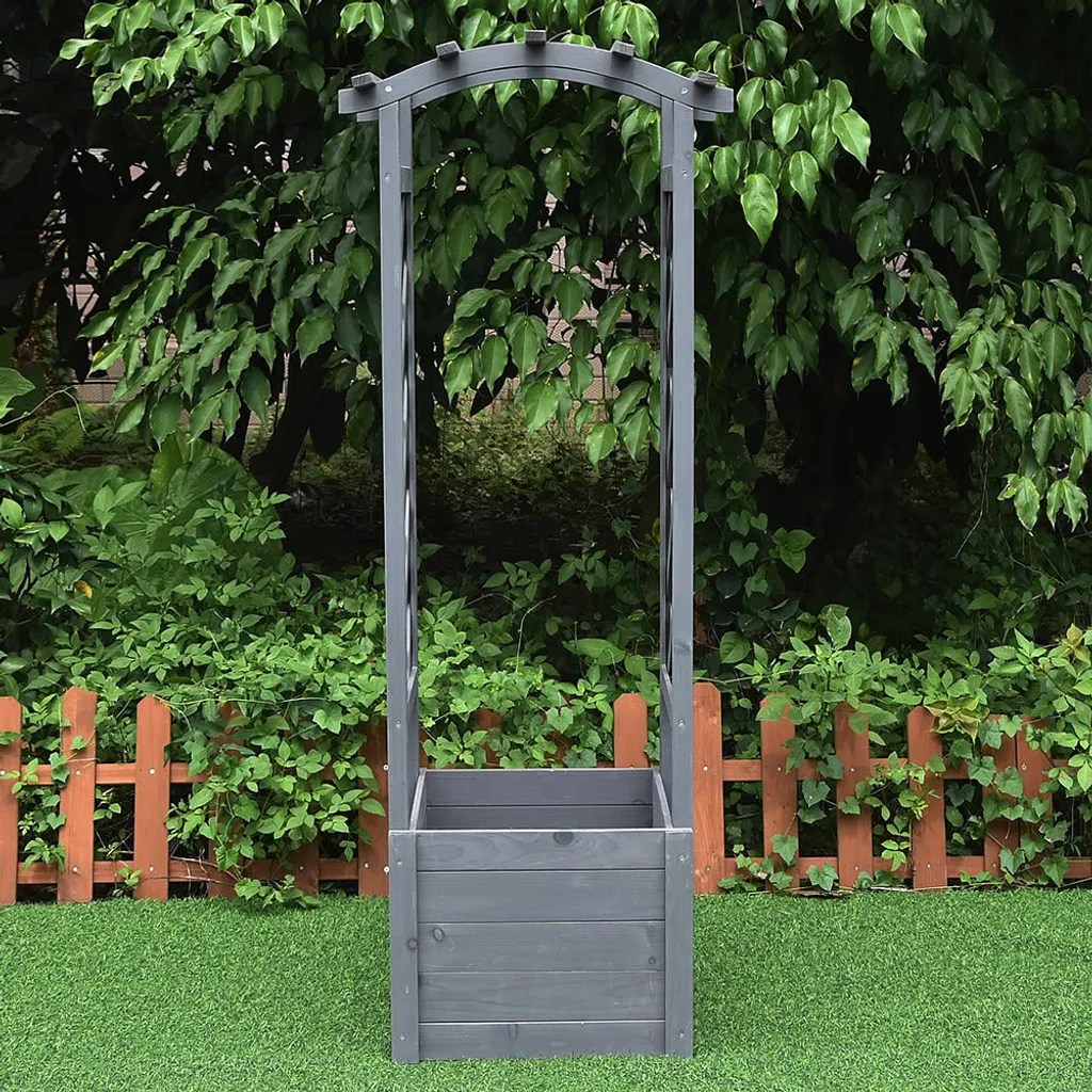 Pergola en Bois avec Bacs à Plantes Intégrés - Gris - Support Rosiers