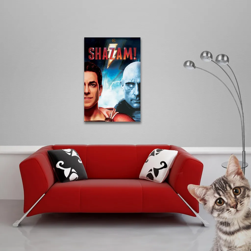 Poster Shazam prêt à suspendre avec ses baguettes en bois de 61 cm