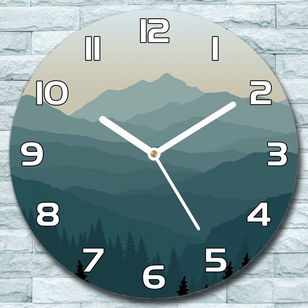 Wanduhr aus Glas Rund fi 30 Bergblick grün Quarz Deko Schlafzimmer Büro