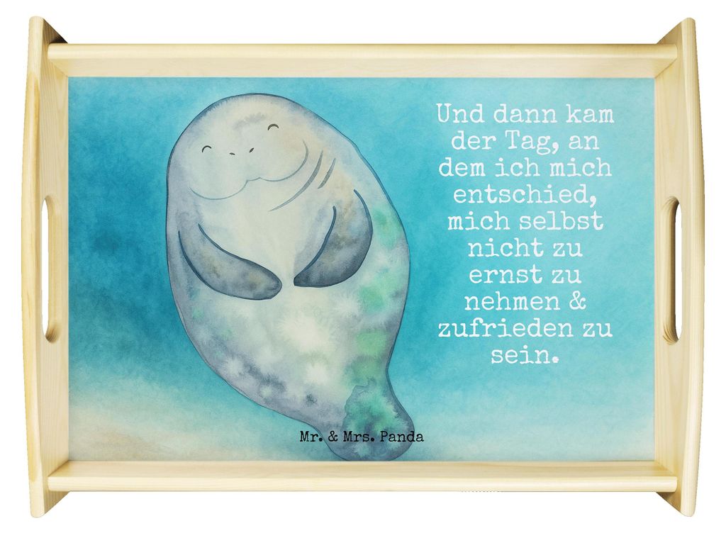 Mr. & Mrs. Panda Sofa Tablett Seekuh Happy Design - Weiß - Geschenk, Servier, Meerestiere, Respekt, Holztablett, serviertablett holz, Seekühe, Li...