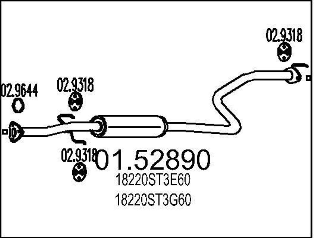 MTS 01.52890 Mittelschalldämpfer Schalldämpfer für HONDA CIVIC VI Hatchback (EJ, EK) für ROVER 400 Hatchback (RT)