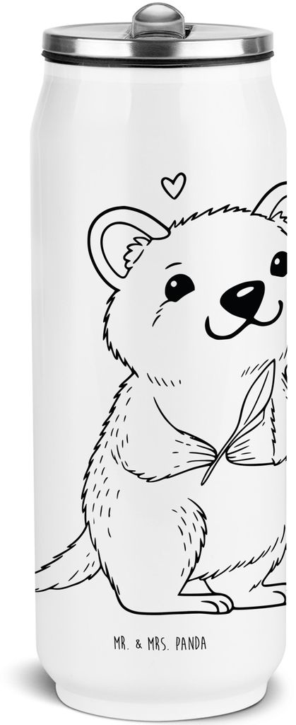 Mr. & Mrs. Panda sport trinkflasche Quokka Happy - Weiß - Geschenk, Lustige Sprüche, Wasserflasche, Niedliches Tier, Aufschieberitis, Thermodose,...