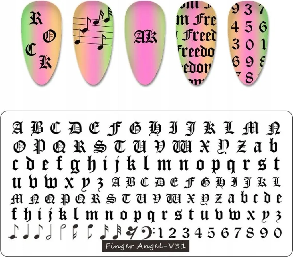 Piastra Finger Angel V31: Timbri Unghie Professionali Acciaio Inox