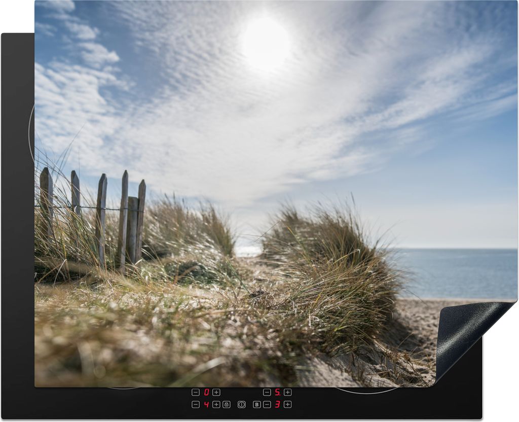 KitchenYeah Herdabdeckplatte Sonne - Wolken - Strand , 65x52cm, Küche Deko, Glaskeramikkochfeld Herdabdeckung, Abdeckplatte fùr Kochfeld