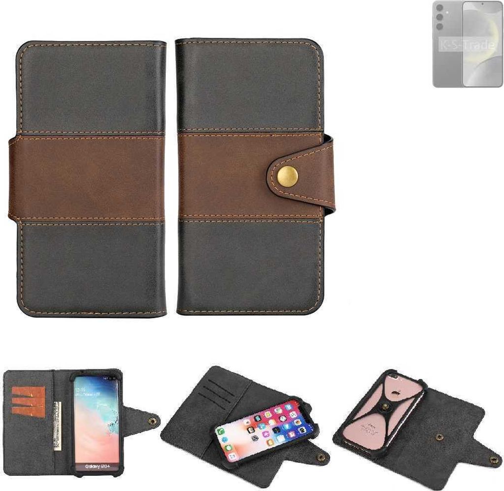 K-S-Trade Handyhülle Schutzhülle Hülle Bookstyle Wallet-Case kompatibel mit Samsung Galaxy S24+ Exynos Bumper Rundumschutz schwarz-braun 1x